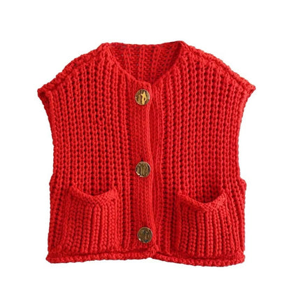 Ärmellose Strickweste Damen mit Taschen, Bequeme Passform für Jeden Anlass, Lange Weste für Vielseitigen Stil