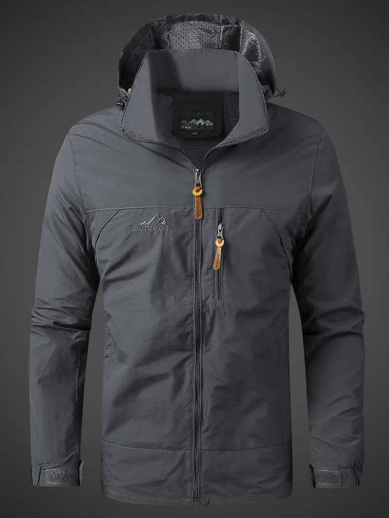 Men’s Water-Repellent Outdoor Hooded Rain Jacket with Zip Pockets