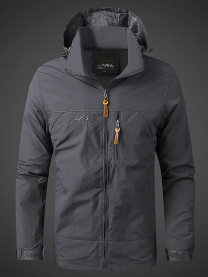 Men’s Water-Repellent Outdoor Hooded Rain Jacket with Zip Pockets