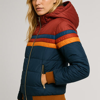 Women’s Warm Waterproof Puffer Jacket Stylish Colorblock for Winter