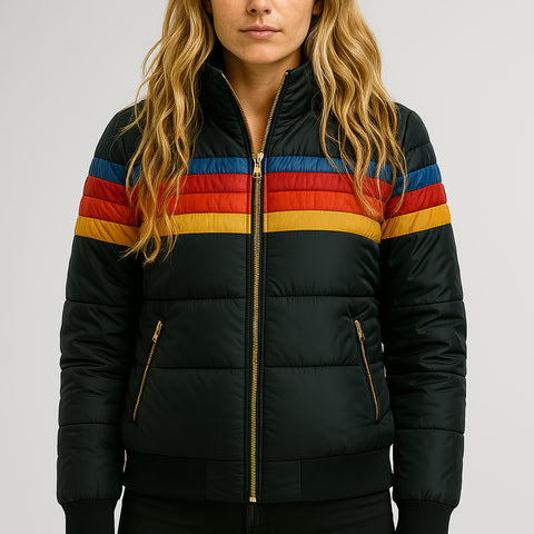 Women’s Warm Waterproof Puffer Jacket Stylish Colorblock for Winter