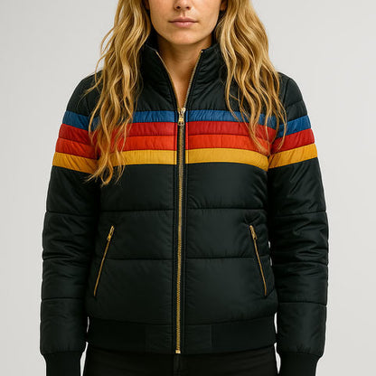 Women’s Warm Waterproof Puffer Jacket Stylish Colorblock for Winter