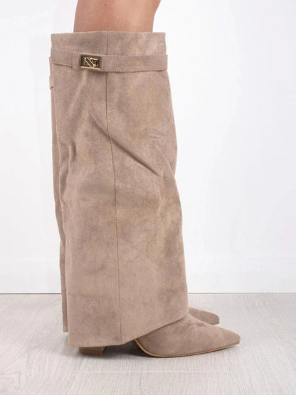 Women's Knee High Boots with Flared Top Heel