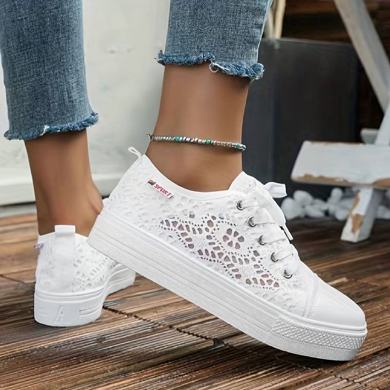 Variant image for Spitzen-Sneaker Damen, Atmungsaktives und Komfortables Design, Elegantes Schwarz-Weiß Design-4