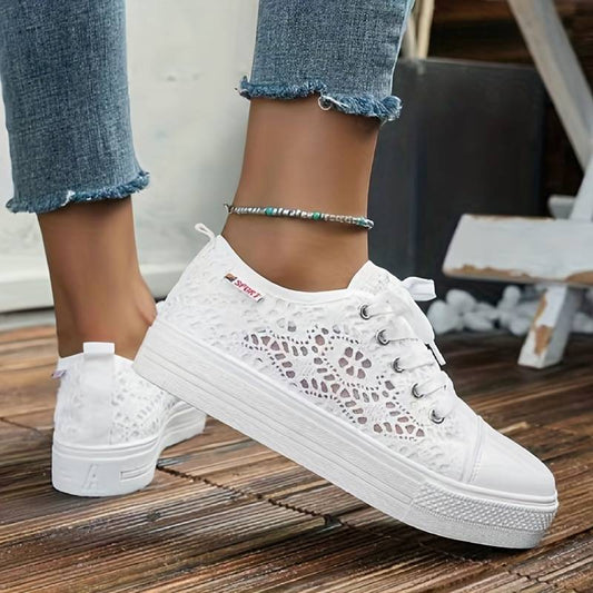 Spitzen-Sneaker Damen, Atmungsaktives und Komfortables Design, Elegantes Schwarz-Weiß Design-1