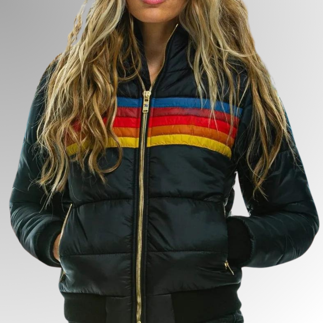Women’s Warm Waterproof Puffer Jacket Stylish Colorblock for Winter