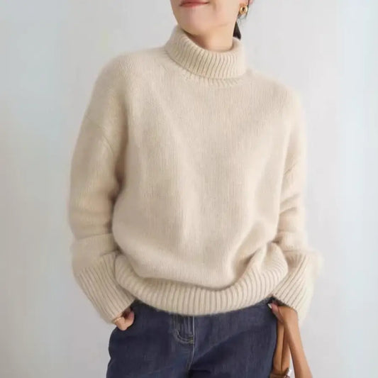 Übergroßer Rollkragen Kaschmirpullover Damen - Weicher, Entspannter Stil für Kühle Tage-1