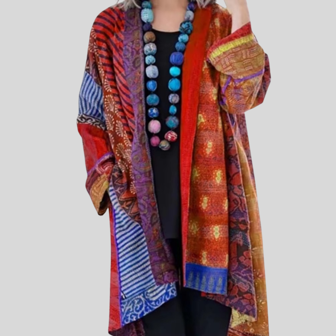 Vintage Baumwolle Leinen Ethnische Druck Strickjacke Damen Langarm Cardigan für Große Größen-4
