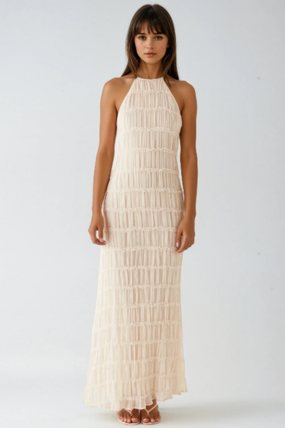Ätherisches Halfter-Maxikleid – Elegantes Maxikleid für Damen mit Plissierten Schichten für Sommer und Festliche Anlässe