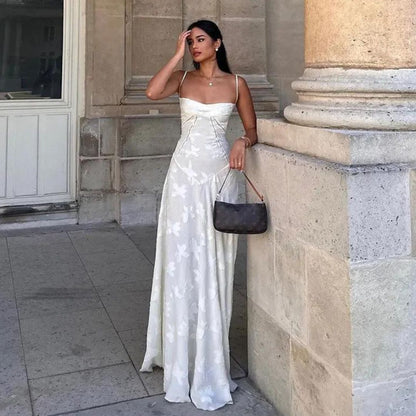 Langes Blumen-Jacquard Bustier Kleid für Damen - Elegantes Hochzeitsgast Kleid und Festliches Kleid