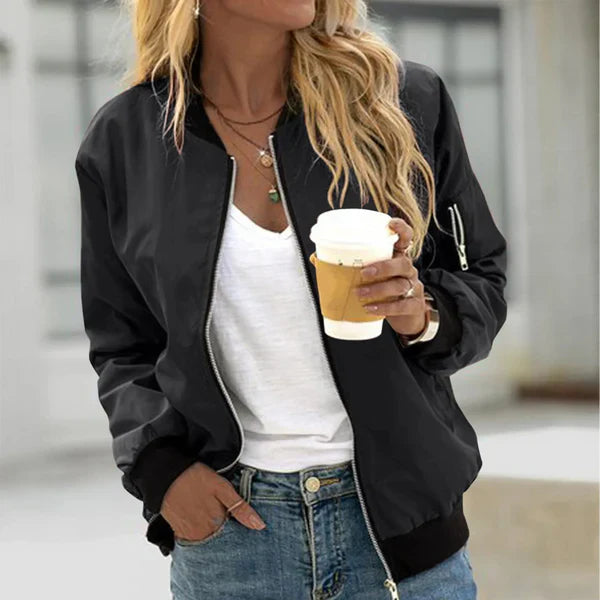 Women’s Bomber Jacket Zip-Up Style with Utility Sleeve Detail