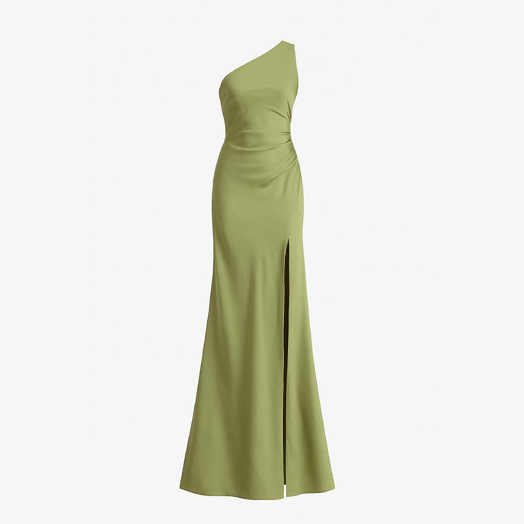 Elegantes Ein-Schulter Satin Maxikleid für Damen - Ärmelloses Hochgeschlitztes Partykleid