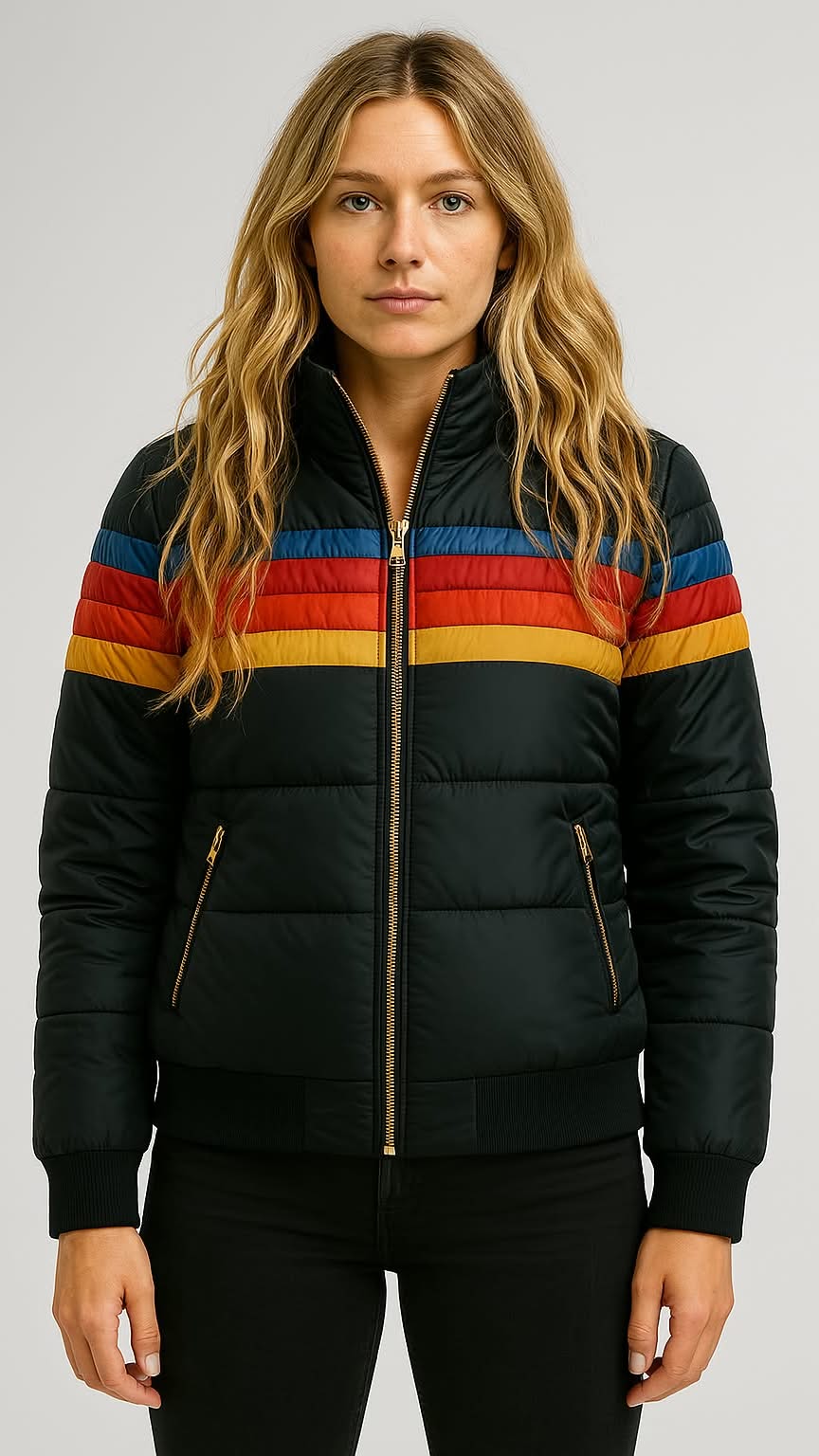 Women’s Warm Waterproof Puffer Jacket Stylish Colorblock for Winter
