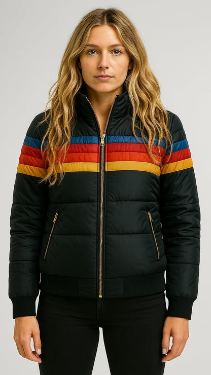 Women’s Warm Waterproof Puffer Jacket Stylish Colorblock for Winter