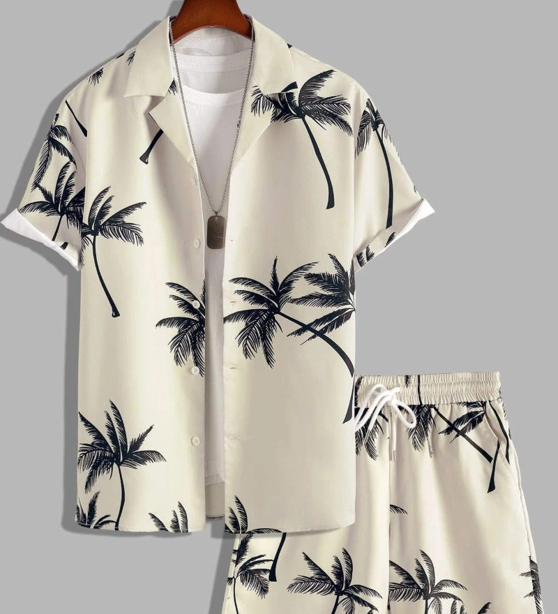 Herren Set Mit Tropischem Druck, Leichtem Hemd Und Shorts, Entspannte Passform – Sets Für Männer-1
