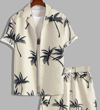 Herren Set Mit Tropischem Druck, Leichtem Hemd Und Shorts, Entspannte Passform – Sets Für Männer-1