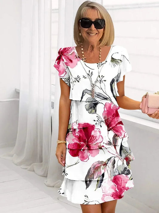 Elegantes Blumen-Rüschenkleid für Damen, Plus-Size, Festliche Kleider für Hochzeitsgäste, Sommermode