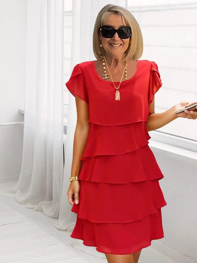 Variant image for Lockeres Chiffon Midi Kleid Damen mit Asymmetrischem Saum, Geschichtet, Ideal für Sommer und Hochzeitsgast, Festliche Kleider-17
