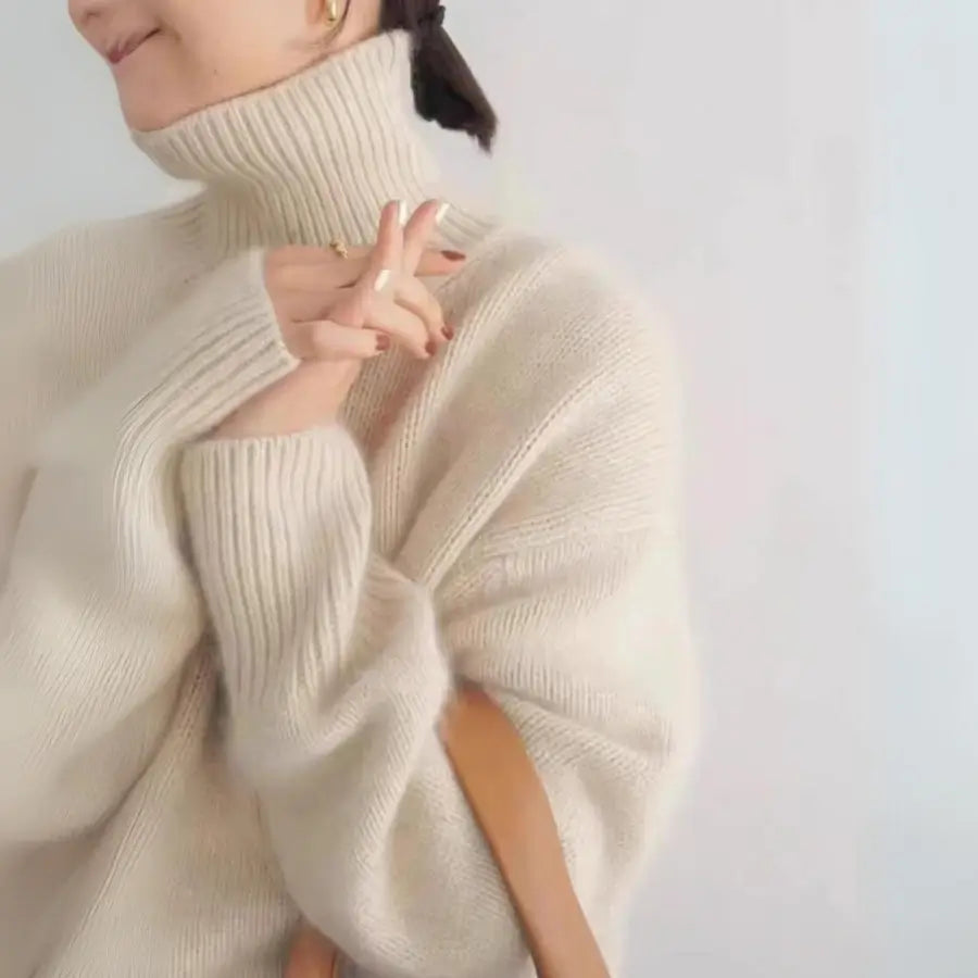 Übergroßer Rollkragen Kaschmirpullover Damen - Weicher, Entspannter Stil für Kühle Tage-3
