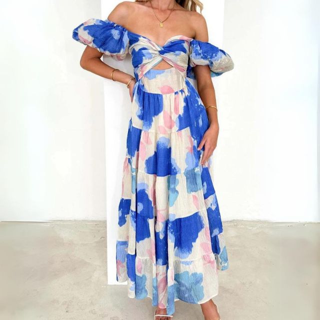 Variant image for Elegantes Langes Florales Damenkleid Mit Stilvollen Ärmeln - Ideal Für Hochzeitsgast, Sommerfeiern Und Festliche Kleider-17