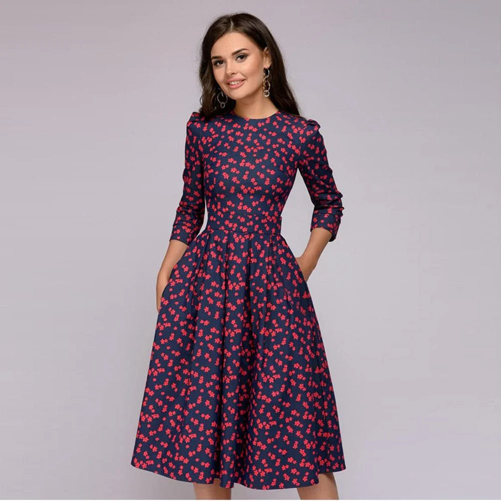 Variant image for Blumendruck Midi Kleid mit Weitem Rock für Sommer und Festliche Anlässe – Elegantes Kleid für Damen und Hochzeitsgäste-22