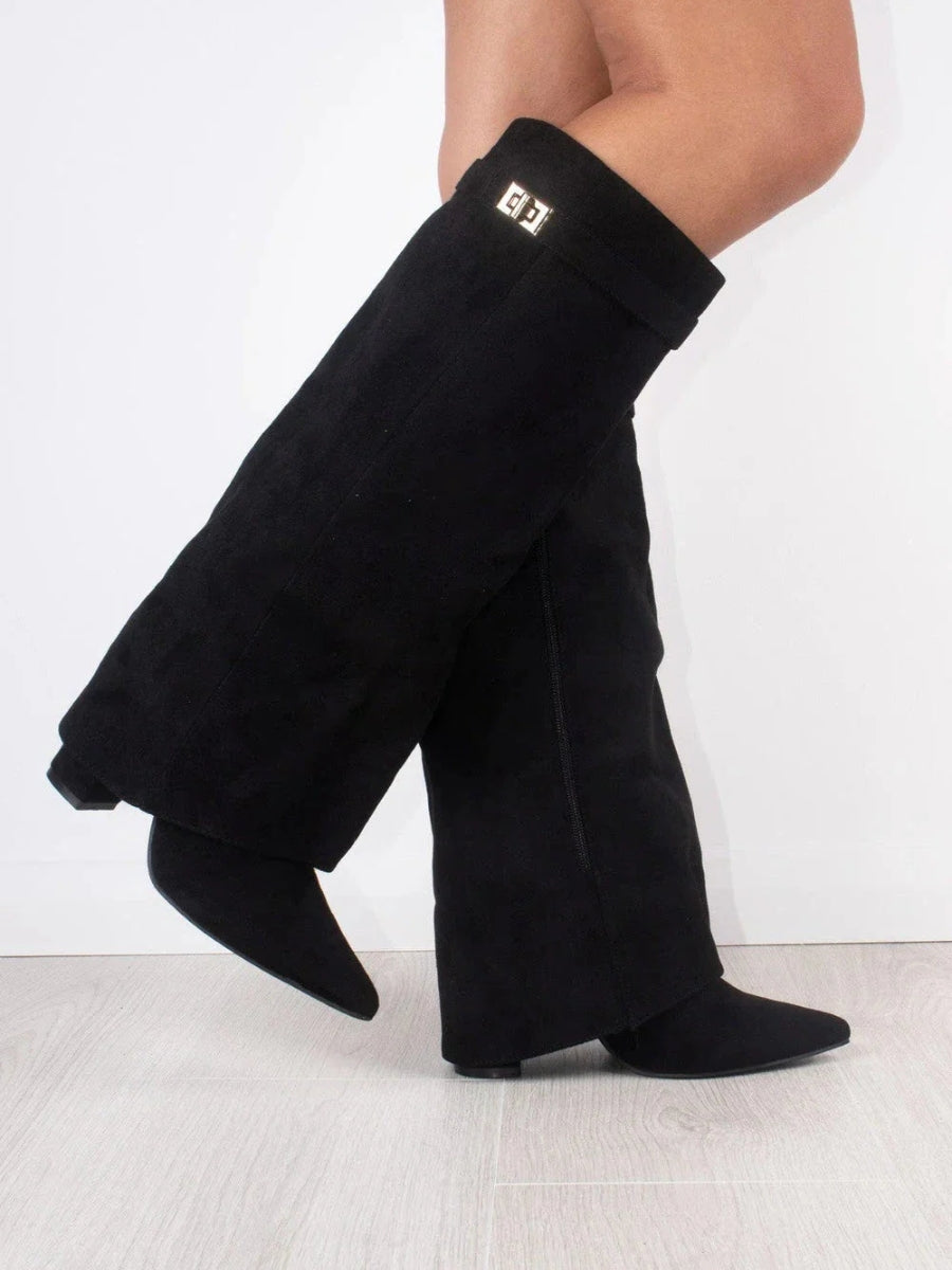 Women's Knee High Boots with Flared Top Heel