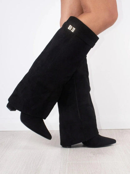 Women's Knee High Boots with Flared Top Heel
