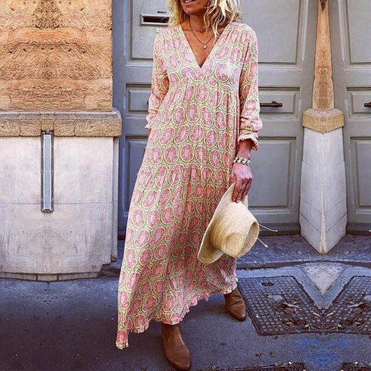 Trendiges V-Ausschnitt Damenkleid mit Auffälligen Drucken für Frühling und Sommer, Umweltfreundlicher Stoff, Bequeme Passform