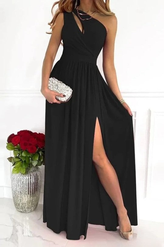 Elegantes One-Shoulder-Abendkleid Schwarz, Knielanges Kleid Für Hochzeitsgäste, Abendkleider Kurz