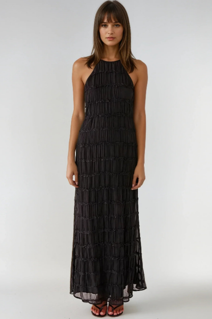 Ätherisches Halfter-Maxikleid – Elegantes Maxikleid für Damen mit Plissierten Schichten für Sommer und Festliche Anlässe