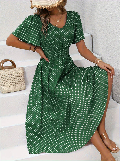 Feminines Sommerkleid Damen mit Gesammelter Taille, Leichtem Atmungsaktivem Stoff, Größen S-XXL, Ideal für Warme Tage