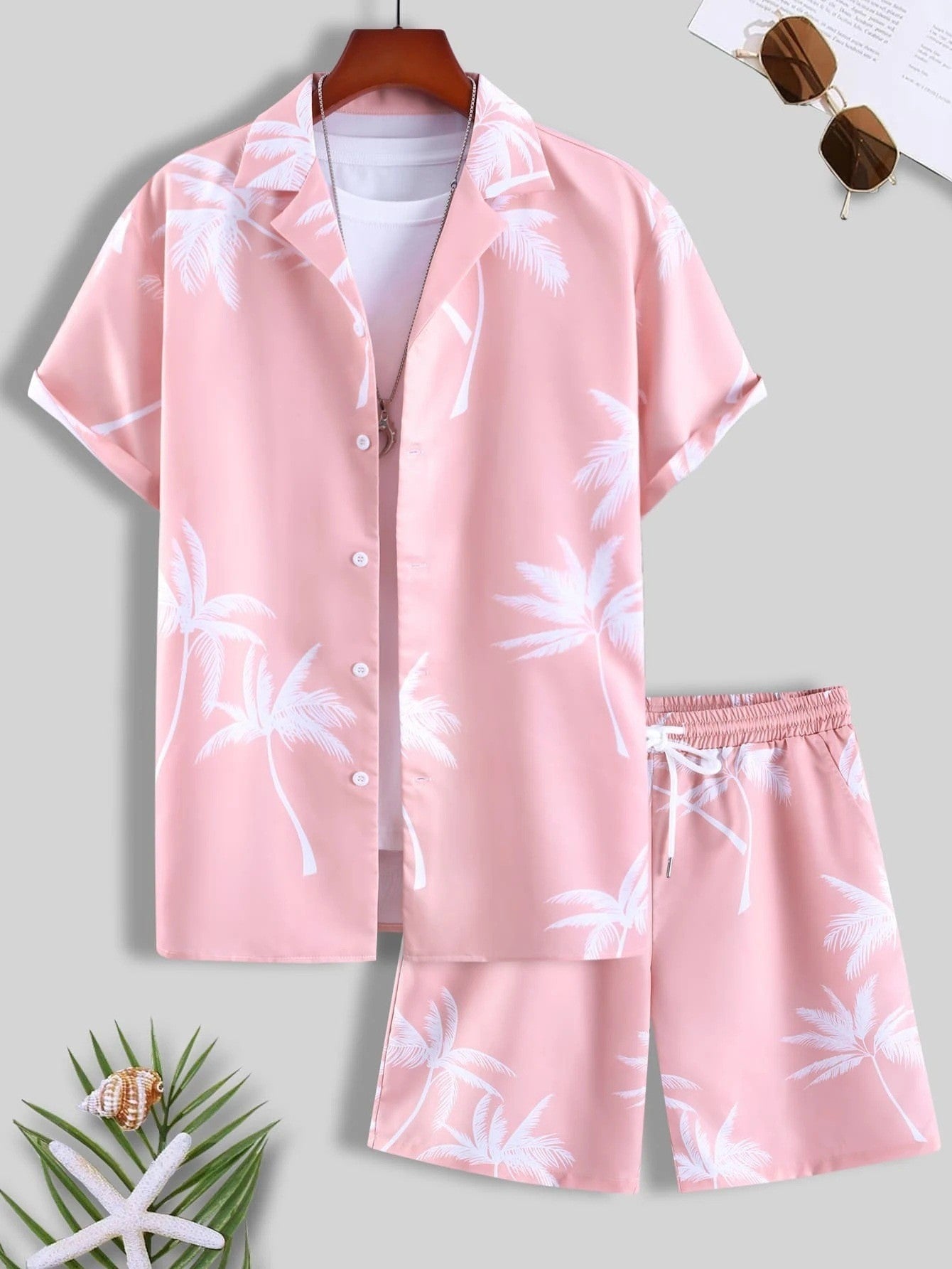 Variant image for Herren Set Mit Tropischem Druck, Leichtem Hemd Und Shorts, Entspannte Passform – Sets Für Männer-25