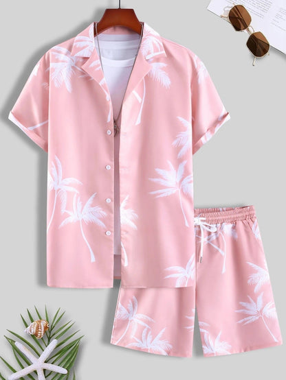 Variant image for Herren Set Mit Tropischem Druck, Leichtem Hemd Und Shorts, Entspannte Passform – Sets Für Männer-25