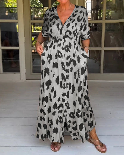 Variant image for Plus Size Damen Boho Kleid, Atmungsaktives Sommerkleid Im Panther Druck, Lässige Kleider Damen-7