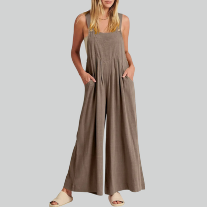 Variant image for Plus-Size Vintage Baumwollwäsche Weitbein Overall Mit Taschen Für Damen-61