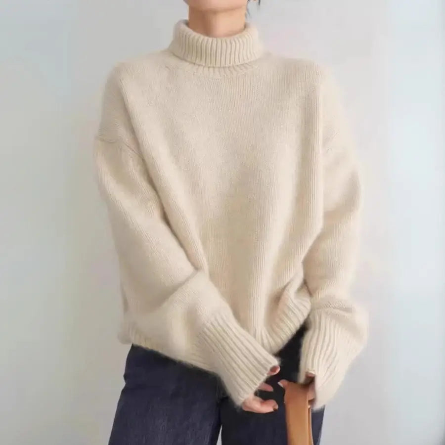 Übergroßer Rollkragen Kaschmirpullover Damen - Weicher, Entspannter Stil für Kühle Tage-4