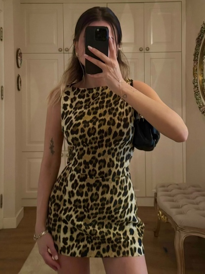 Leopardenmuster Mini-Kleid Damen - Stylisches Festliches Kleid für Lässige und Festliche Anlässe