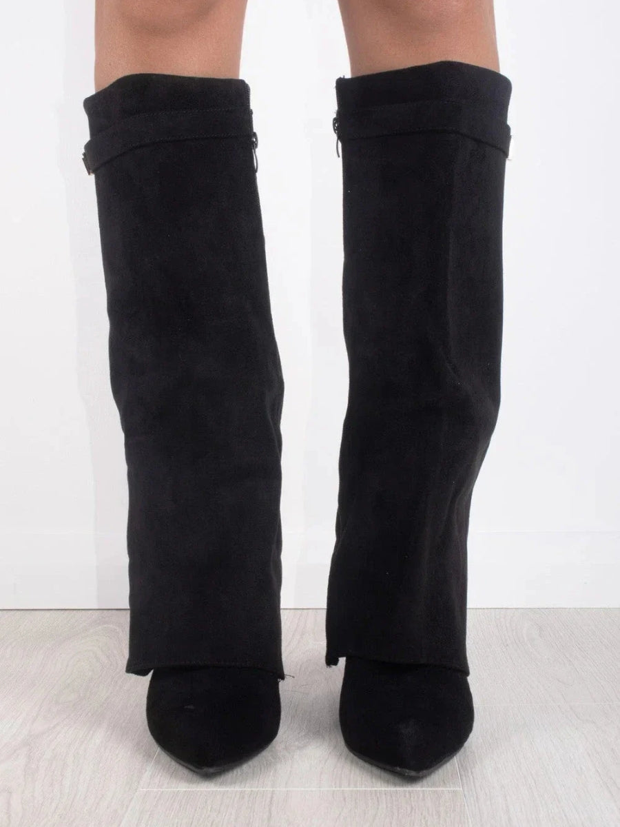 Women's Knee High Boots with Flared Top Heel