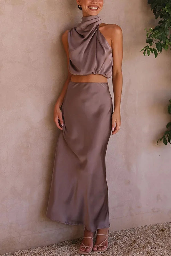 Stilvolles Damen Set mit Ärmellosem Top und Langem Maxirock für Legere und Formelle Anlässe