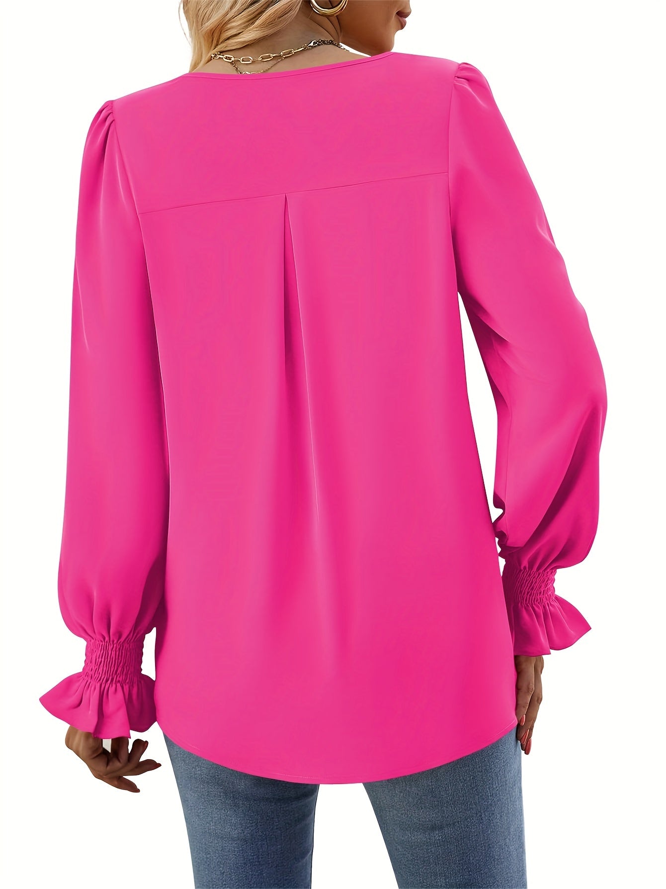 Elegante Damenbluse aus Leichtem Polyester mit V-Ausschnitt für Frühling und Herbst - Perfekt für Festliche Anlässe-6