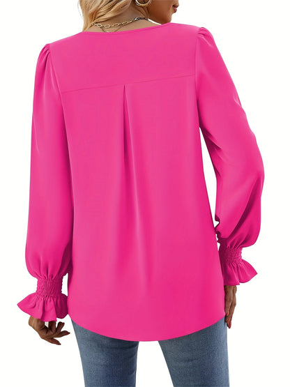 Elegante Damenbluse aus Leichtem Polyester mit V-Ausschnitt für Frühling und Herbst - Perfekt für Festliche Anlässe-6