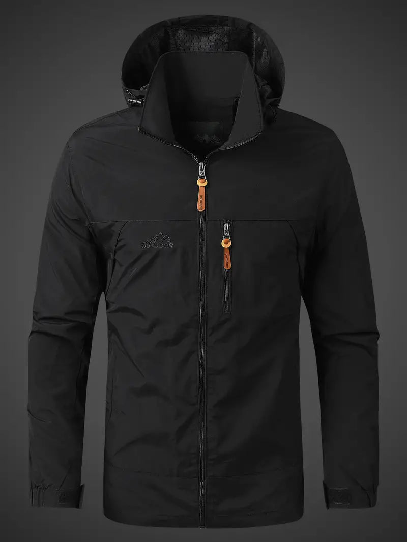 Men’s Water-Repellent Outdoor Hooded Rain Jacket with Zip Pockets