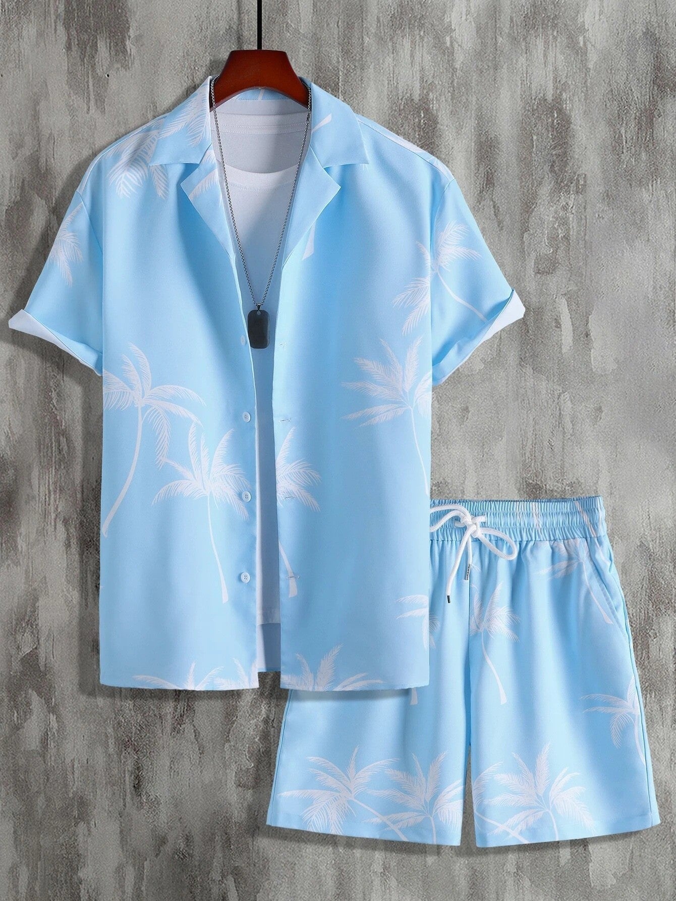 Variant image for Herren Set Mit Tropischem Druck, Leichtem Hemd Und Shorts, Entspannte Passform – Sets Für Männer-49