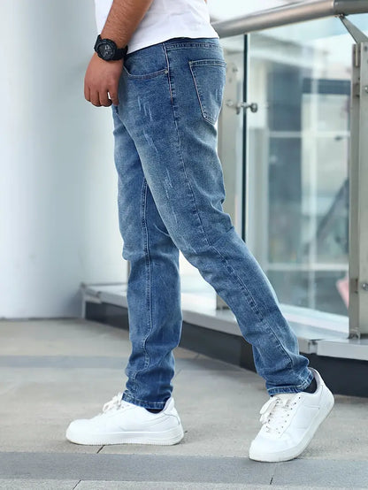 Herren Verblasste Jeans, Gerader Schnitt, Langlebige Baumwolle, Fünf-Pocket-Design-6
