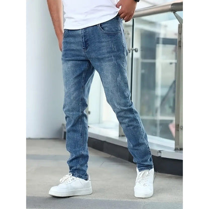Herren Verblasste Jeans, Gerader Schnitt, Langlebige Baumwolle, Fünf-Pocket-Design-3