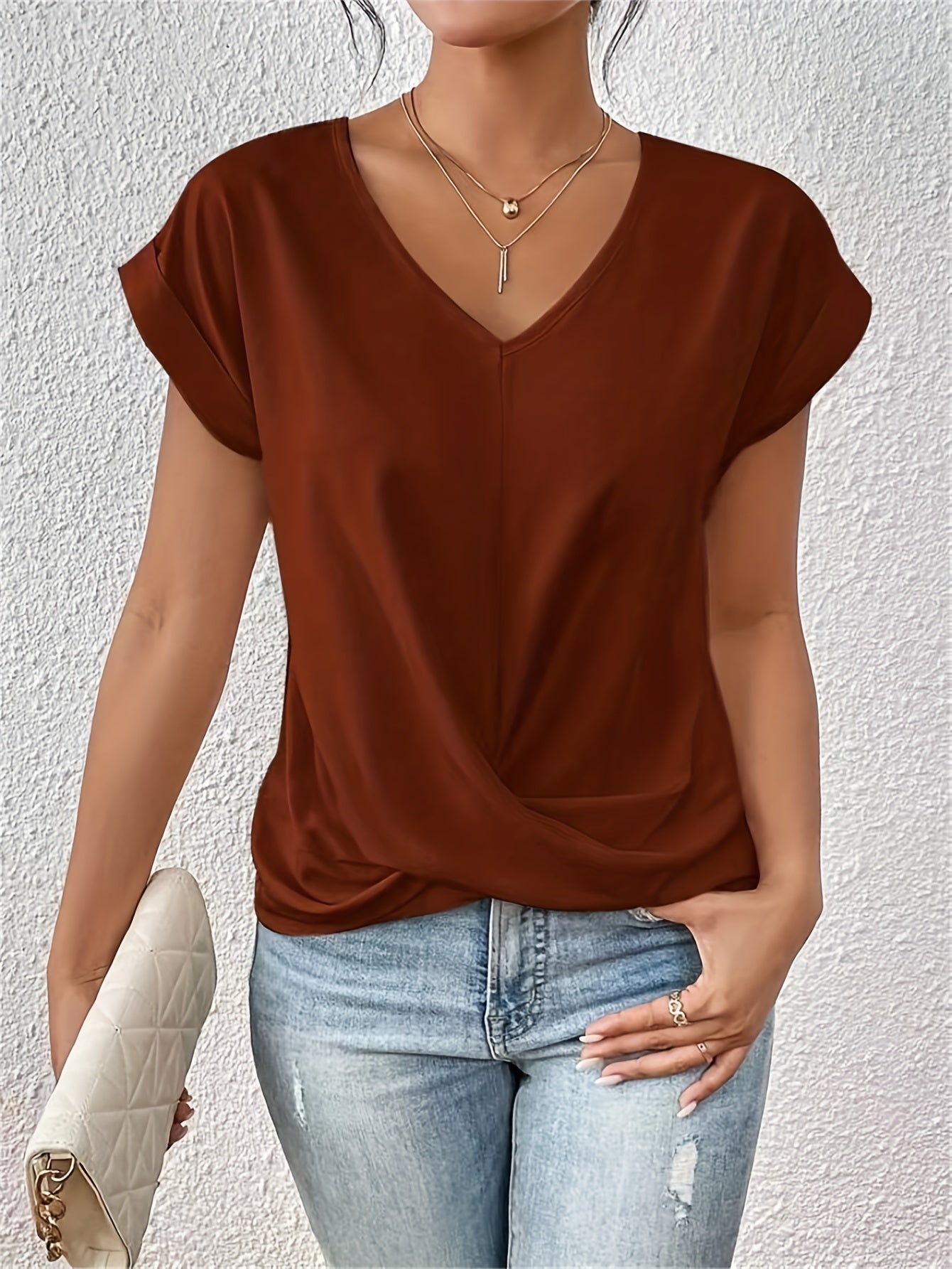Variant image for Damen T-Shirt Mit Herzausschnitt – Weicher, Atmungsaktiver Stoff Für Täglichen Komfort – Oberteile Damen-25