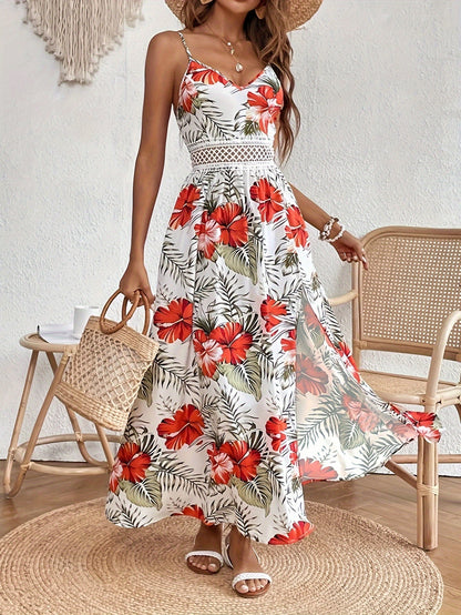Elegantes Ärmelloses Blumendruckkleid Für Frauen, Festliches Kleid Hochzeitsgast Mit Spaghetti-Trägern, Figurbetonte Passform