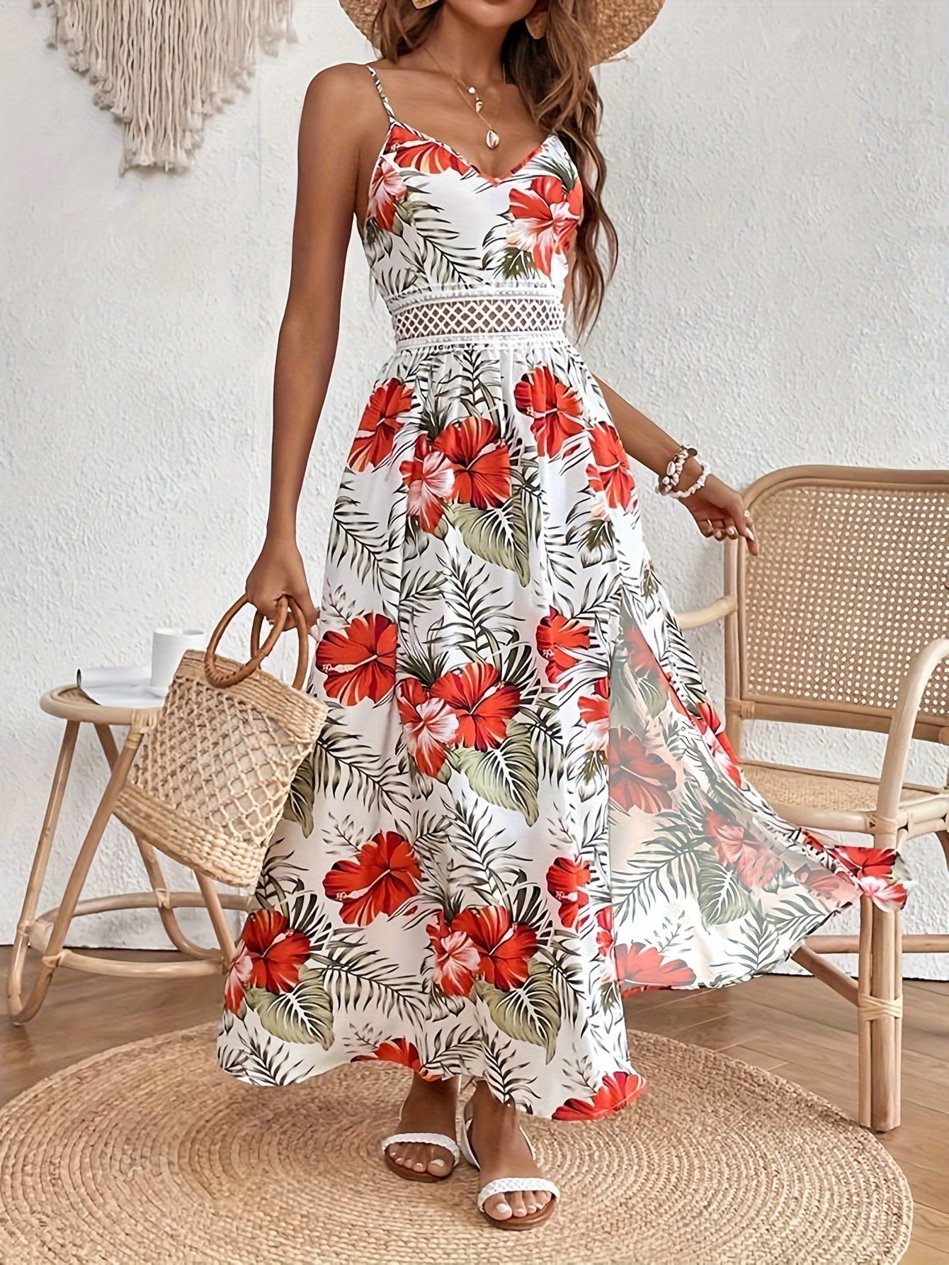 Variant image for Elegantes Ärmelloses Blumendruckkleid Für Frauen, Festliches Kleid Hochzeitsgast Mit Spaghetti-Trägern, Figurbetonte Passform-1