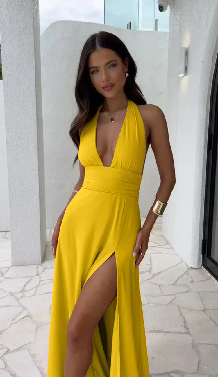 Elegantes Halfter-Maxikleid für Damen, Leichter Stoff, Schmeichelhafte Silhouette, Ideal für Hochzeiten und Abendveranstaltungen