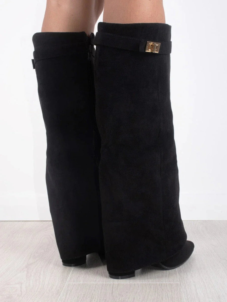 Women's Knee High Boots with Flared Top Heel